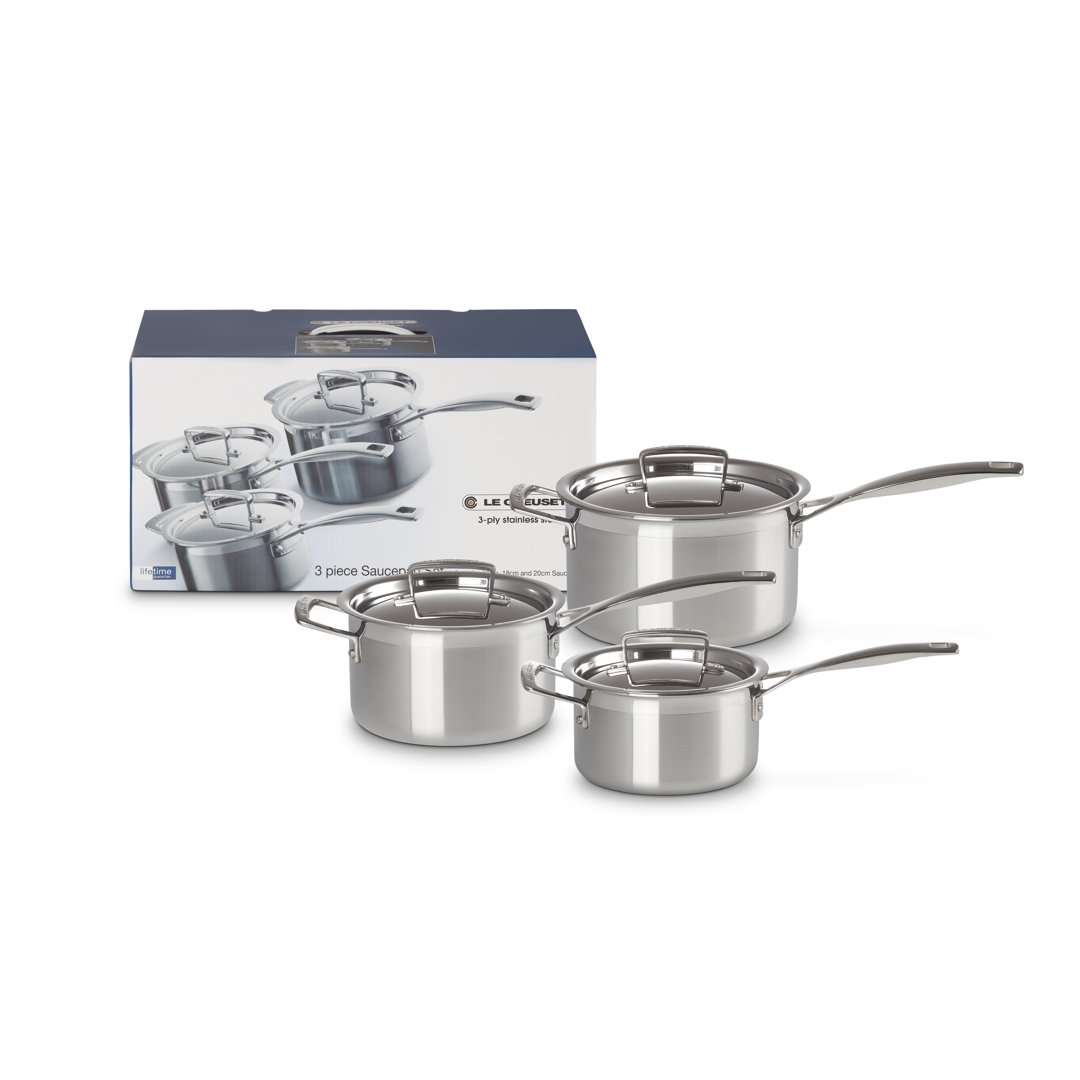 Le Creuset 3-Ply Stainless Steel 3 Piece Saucepan Set