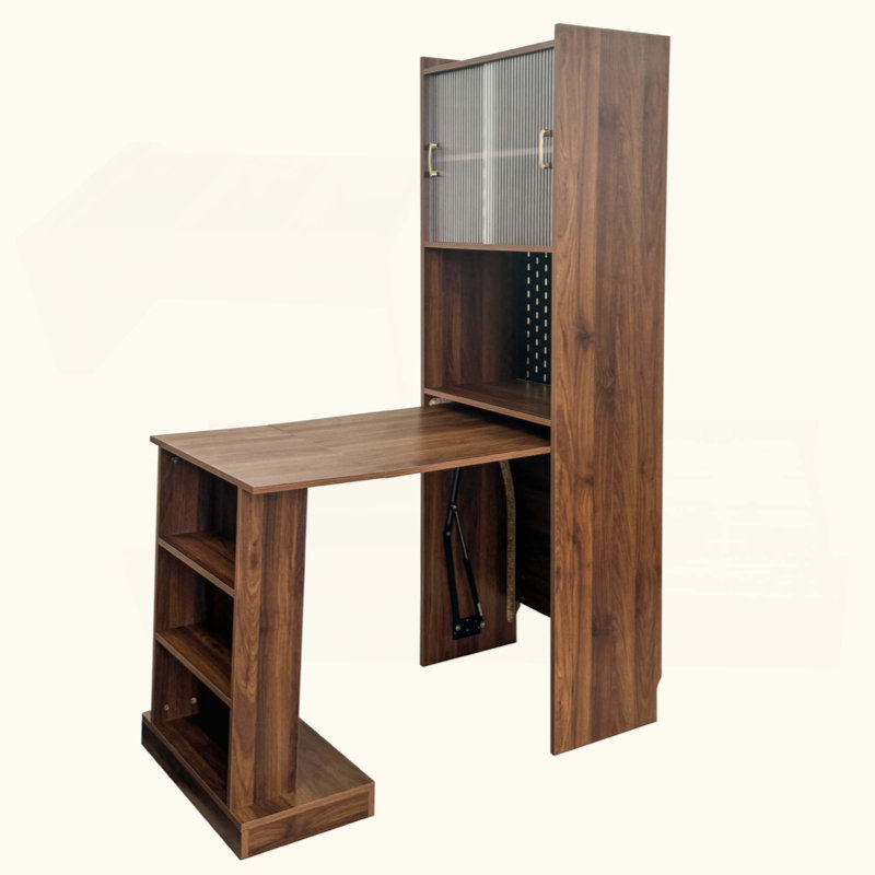 Bureau pliant avec rangement, bureau d'ordinateur pliable peu encombrant pour les petits espaces, table d'écriture pour bureau à domicile, chambre à coucher, dortoir, appartement
