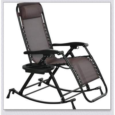 Outdoor Rocking Chairs, Foldable Reclining Zero Gravity Lounge Rocker w/ Pillow, Cup & Phone Holder