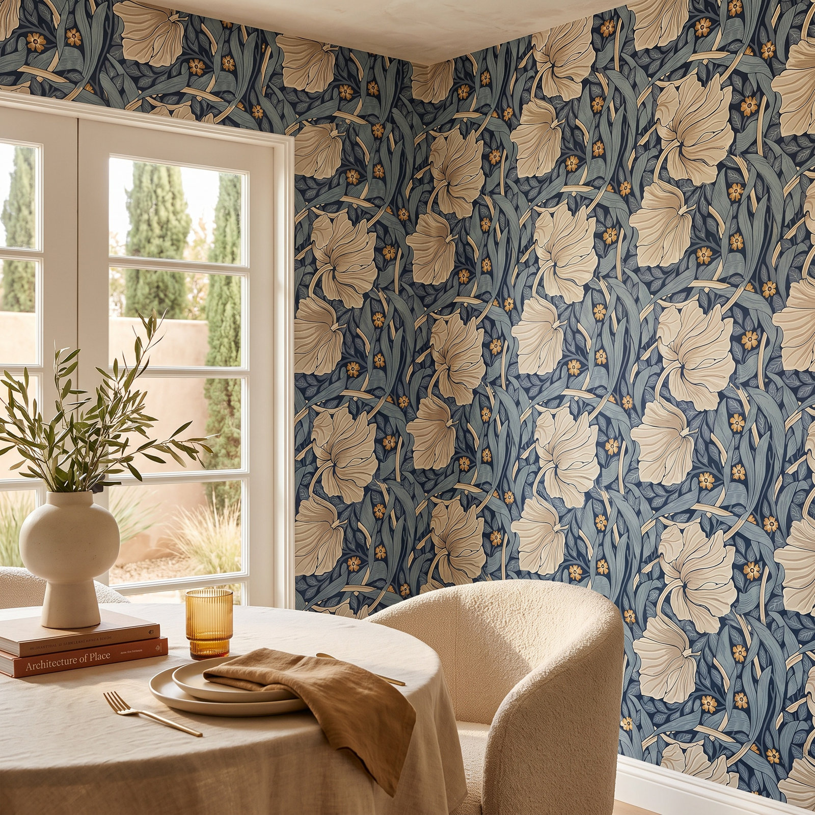 Nilda Floral Wallpaper, Pimpernel Blue