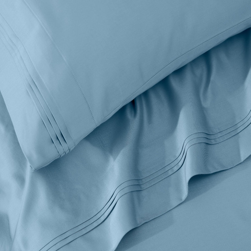 Ensemble de taies d'oreiller de couleur unie en coton égyptien certifié 650 fils Aldin, Standard, Bleu moyen