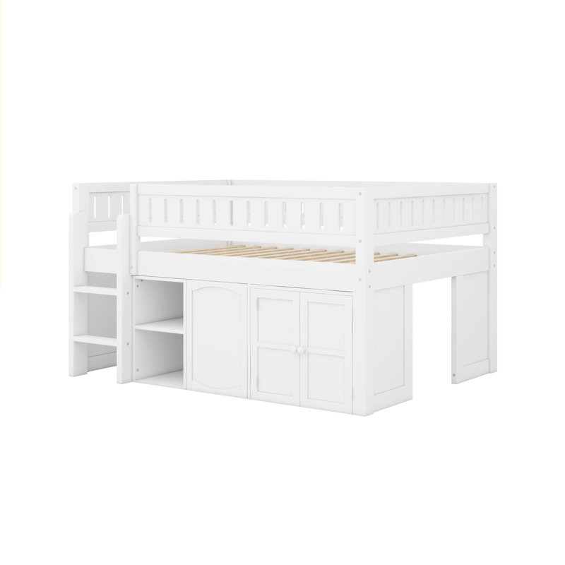 Lit mezzanine double avec armoire de rangement, Blanc