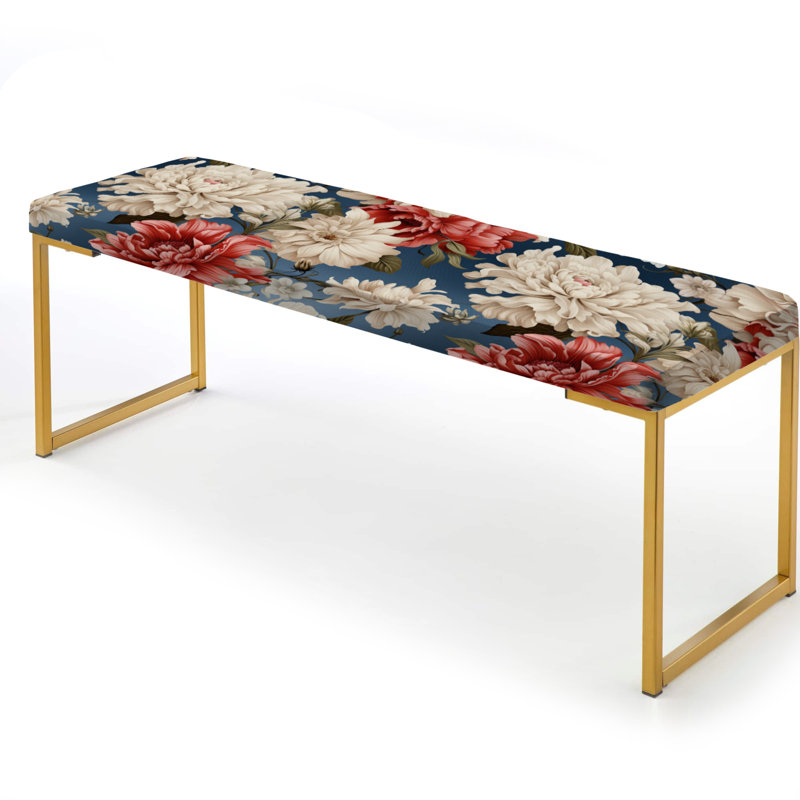 Red And White Charm Floral Pattern - Floral Upholstered Gold Bench