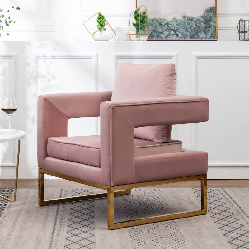 Upholstered Accent Arm Chair, Pink, Gold
