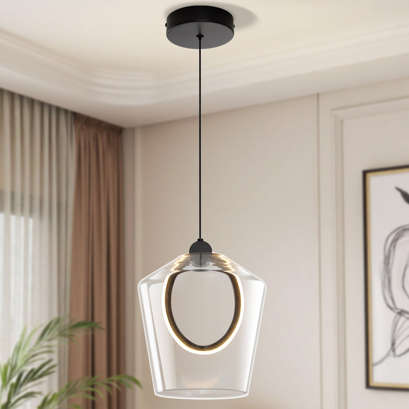 1 - Light Matte Black Single LED Modern Pendant Light Fixture with an 8.11-inch Clear Glass Shade