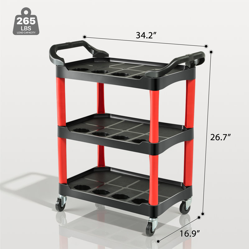 Chariot utilitaire à 3 niveaux avec roues, chariot roulant avec porte-bouteilles et poignée pour atelier de garage