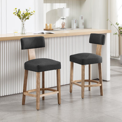 Upholstered 27.7'' Counter Stools With Curved Back And Solid Wood Frame