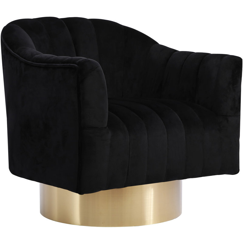 Fauteuil d'appoint pivotant en velours Farrah, Velours noir, Or