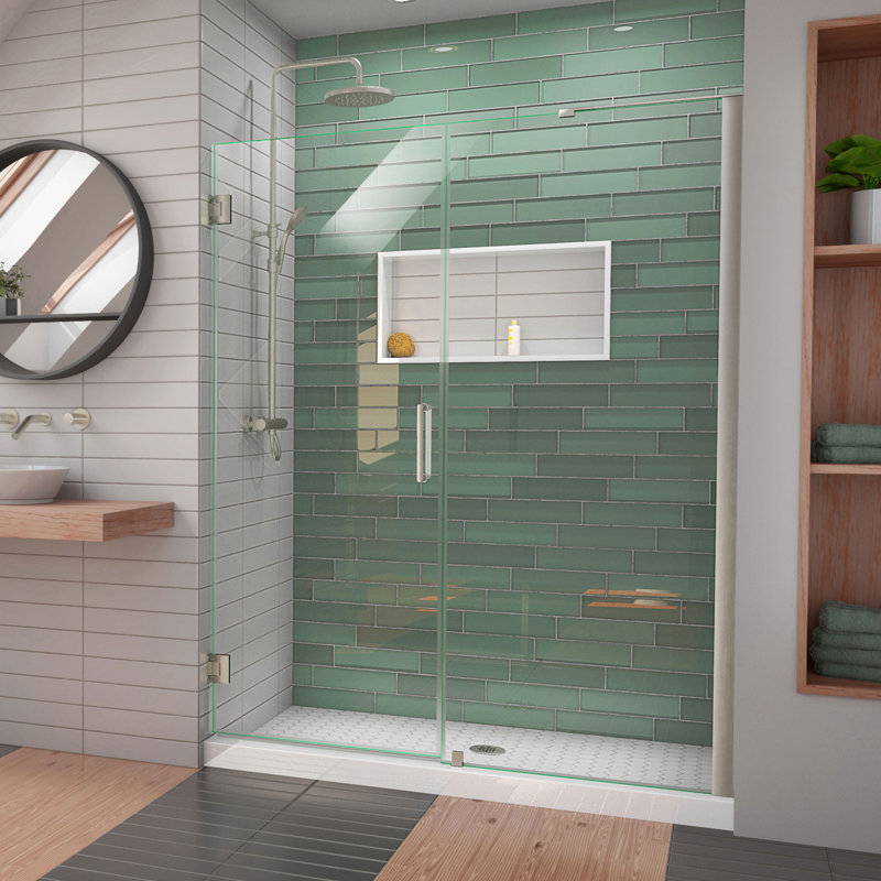 DreamLine Unidoor-LS 53 - 54 inch W x 72 inch H Frameless Hinged Shower Door in Brushed Nickel, Nickel, 54"