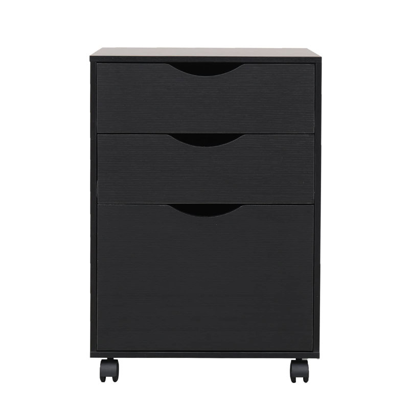 Mobile File Cabinet With 3 Drawers, Rolling Vertical Filing Cabinet , Home Office, Black