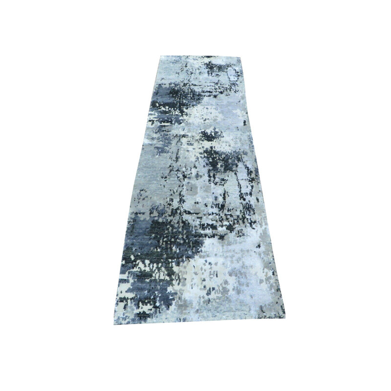 Tapis de couloir gris noué à la main de conception unique 2 pi 7 po x 8 pi 2 po Antonioni