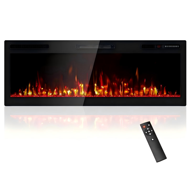 Foyer électrique ultra-mince encastré et mural - flamme 3D HD avec télécommande, 750 / 1500W, 42 po cristal