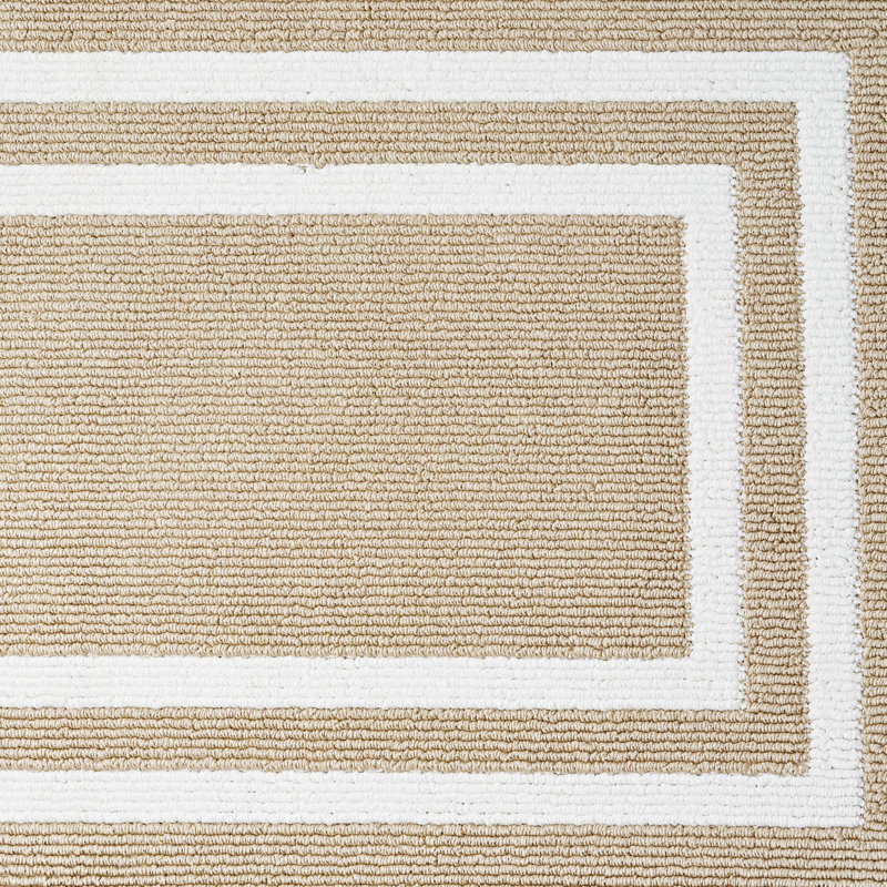 Double Border Machine Tufted Performance Beige/White Rug, Runner 2'2" x 5'