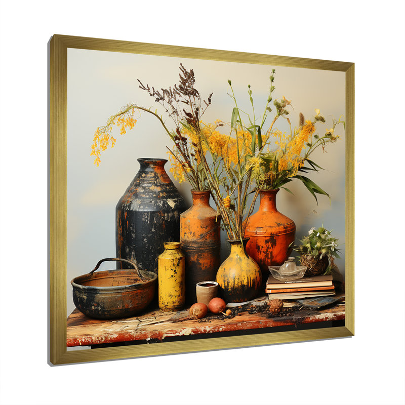Art mural jaune Boho, H 30 po x l 30 po x P 1,5 po, Cadre doré simple