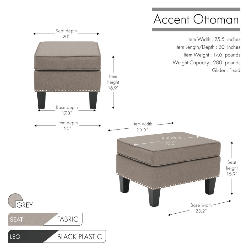 Upholstered Ottoman, Grey Polyester Blend