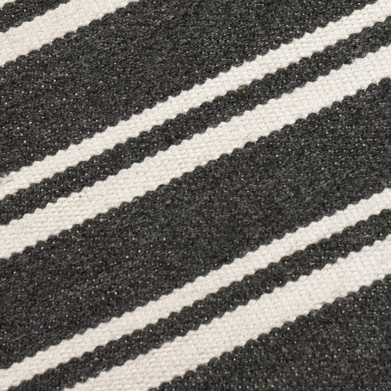 Palma 2x3 Hand Woven Performance Stripe Charcoal Fabric Rug, Rectangle 2' x 3'