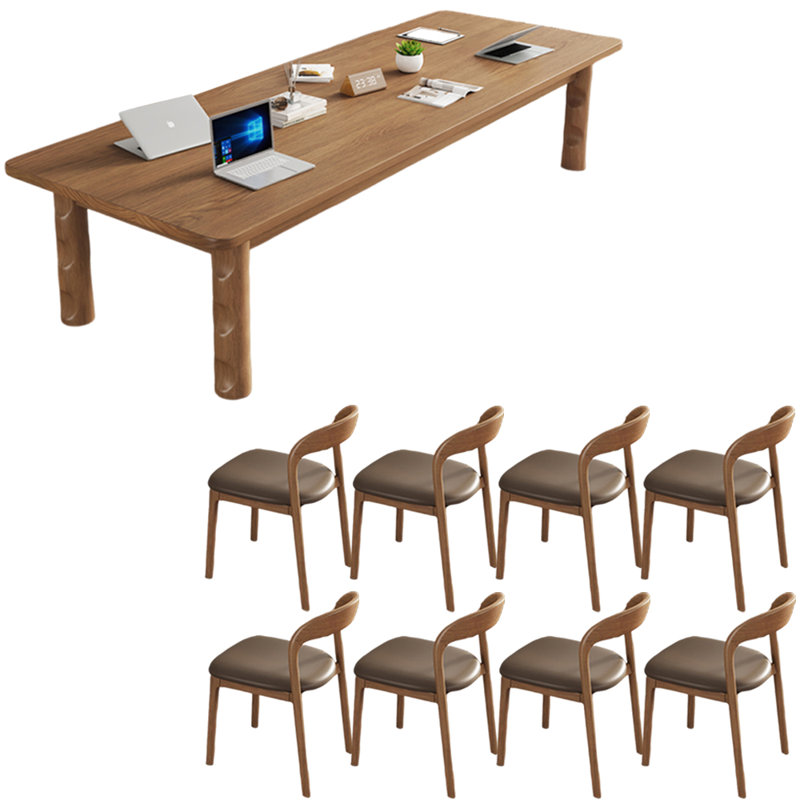 Modern simple rectangular solid wood table set, Walnut, 29.5"H x 94.4"L x 35.4"W