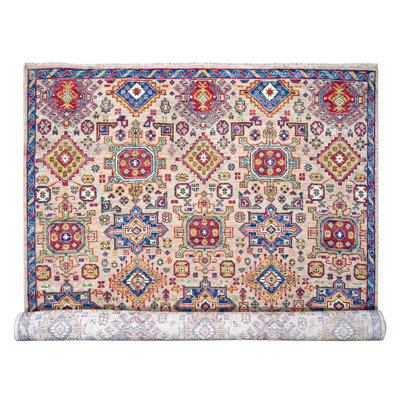 Tapis oriental très grand en laine noué à la main de conception géométrique 12 pi x 17 pi 9 po FE6A3A1C97324ACFA21F9B45399EA486