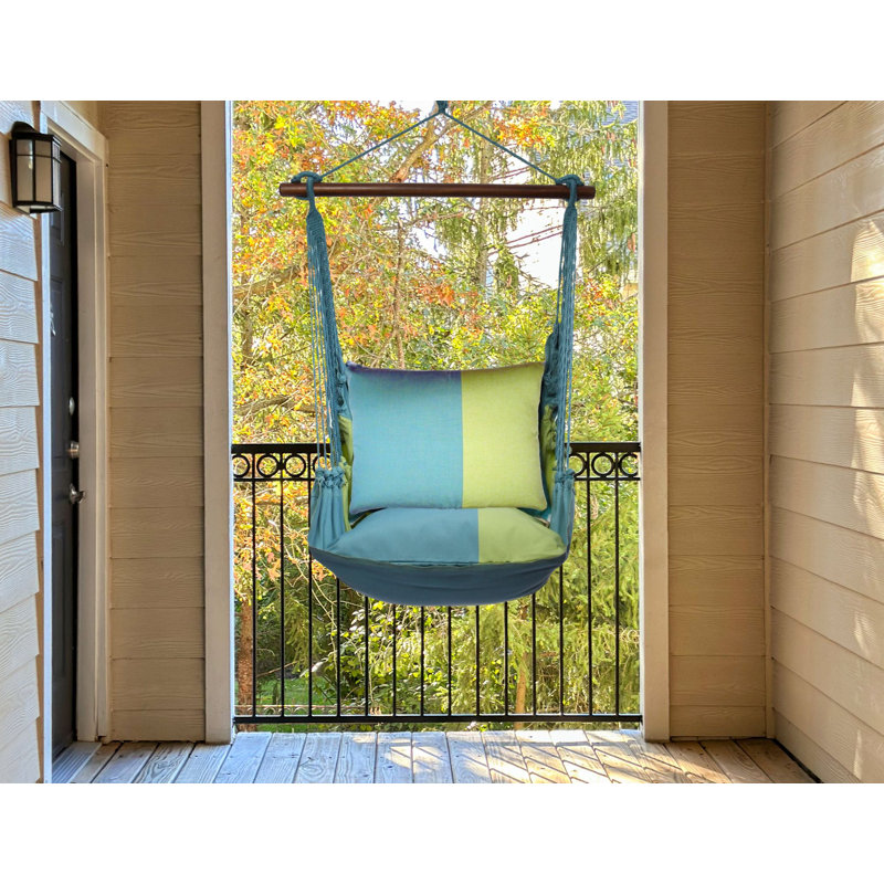 Ensemble de balançoire hamac 4 pièces: balançoire, coussin de dossier, coussin inférieur et sac fourre-tout, Bleu et vert