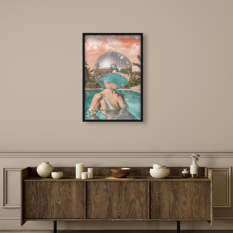 Oliver Gal Swim in Disco Jungle Fashion and Glam - Diamond Dust Framed Shadowbox Art, 37.5" H x 25.5" W, Black