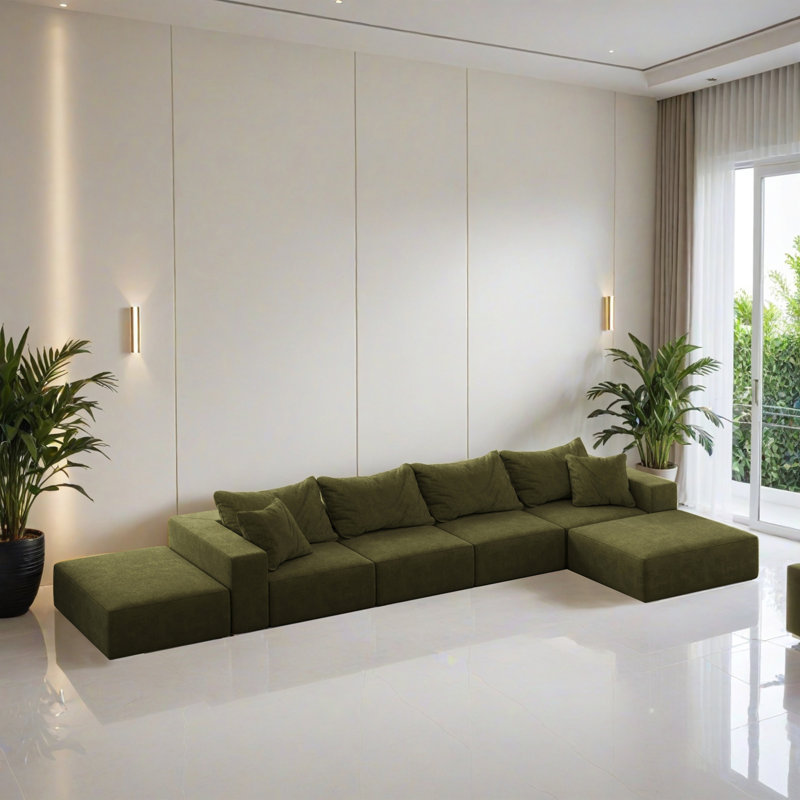 Canapé-lit modulaire 6 pièces pour salon, Chenille verte