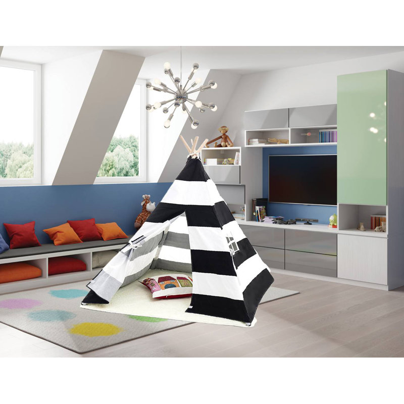 Blue Elephant 121.92cm W x 121.92cm D Indoor Canvas Triangular Play Tent, Blue/White