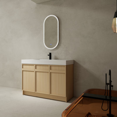 Meuble-lavabo autoportant 48 po avec lavabo en résine blanche et 3 portes d'armoire à fermeture en douceur