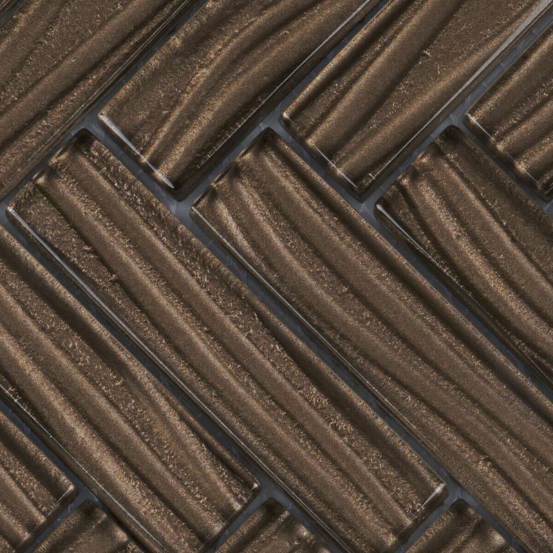Kanagawa II Smooth Glass Wavy Metallic Mosaic Tile, Brown