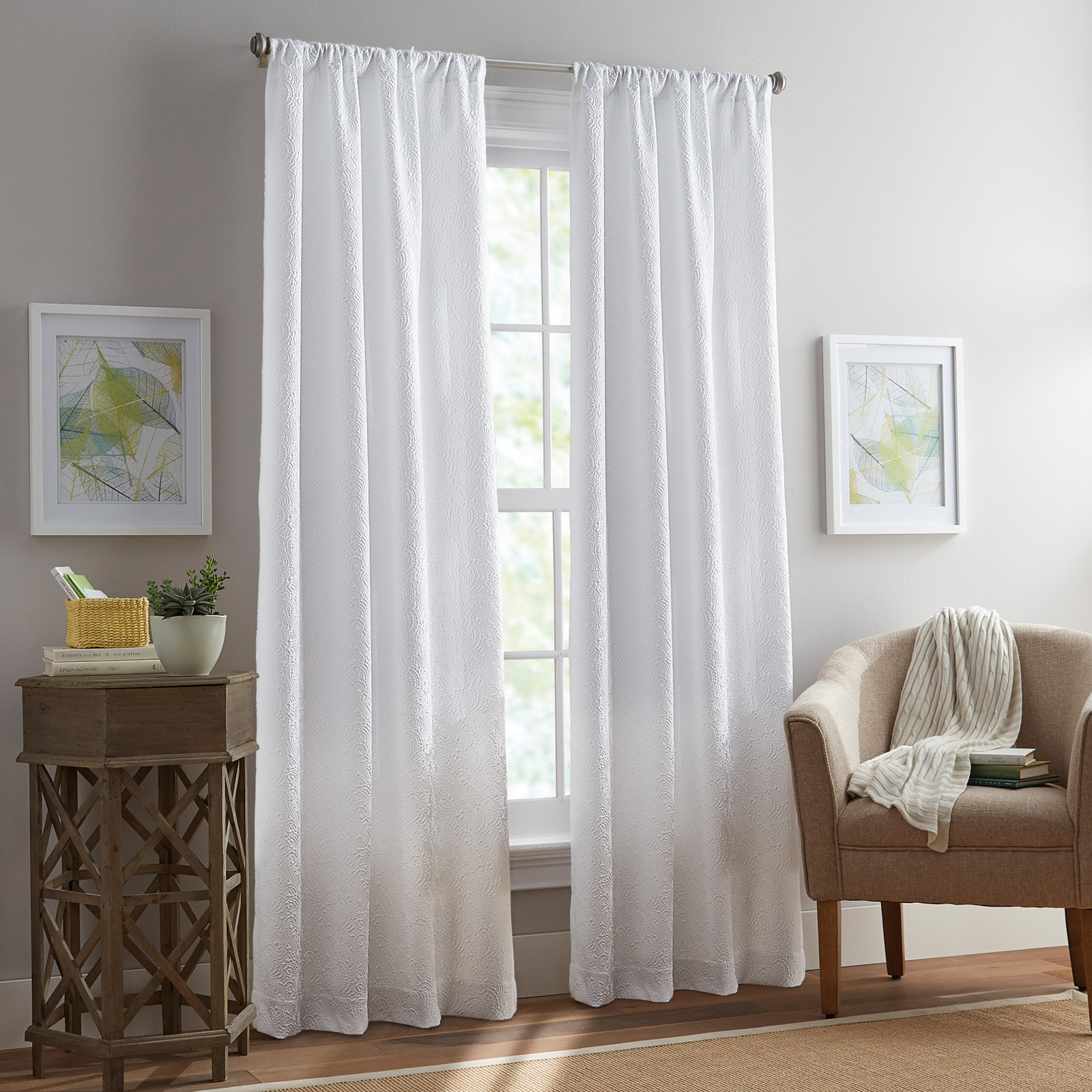 Peri Home Filigree White Curtain Panel Pair, 38" W x 108" L