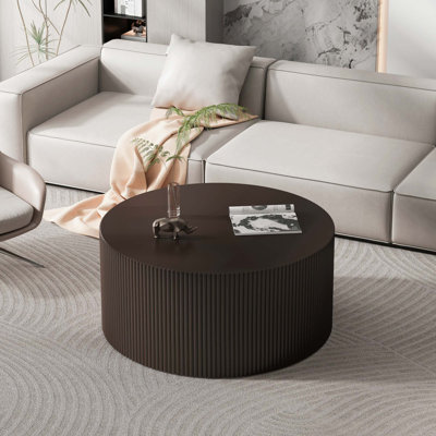 Bloxson Stylish and Minimalist Wave Stripe Coffee Table, Modern Round Coffee Table, Drum Circle Coffee Table for Living Room, Bedroom