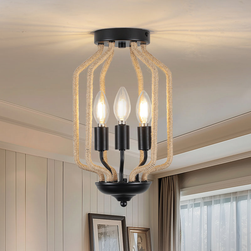 3-Light Rope-wrapped Flush Mount Light