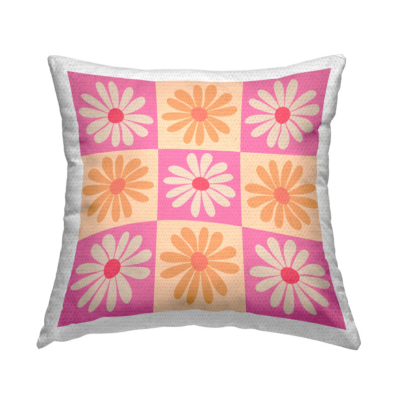 Uniform Daisy Pattern Printed Outdoor Throw Pillow Design by Chen Alyesh, Pink/Orange Floral