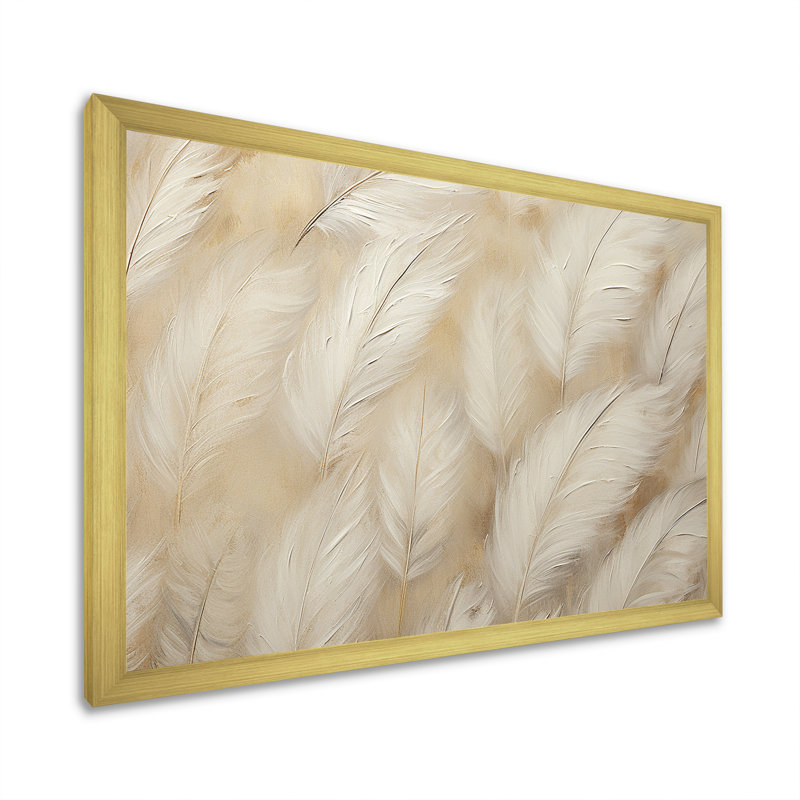 Plumes de plumes III sur toile, H 24 po x l 32 po x P 1 po, Cadre doré simple