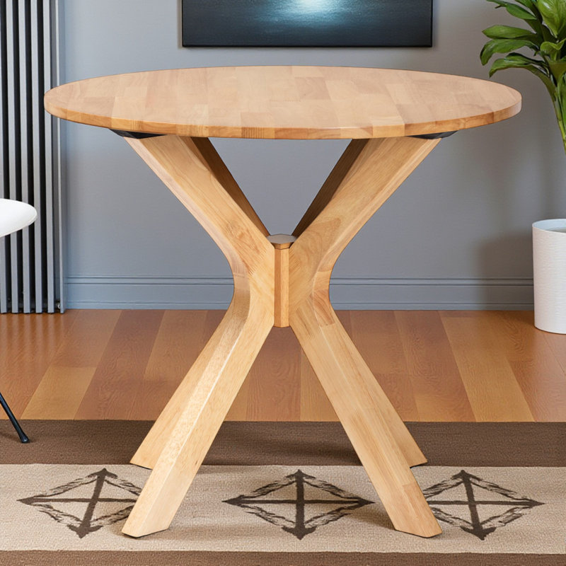 Cassia 34-Inch Round Wood Dining Table with Natural Brown Finish, 29.72'' H X 34.08'' W X 34.08'' D