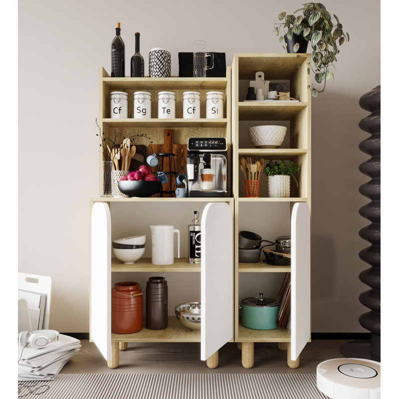 61'' Tall Multi Purpose Cabinet With Shelves With Wooden Legs, Sapphire Oak/White