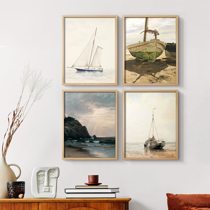 «Vintage Nautical Print I», ensemble de 4 encadrées, H 10 po x l 32 po