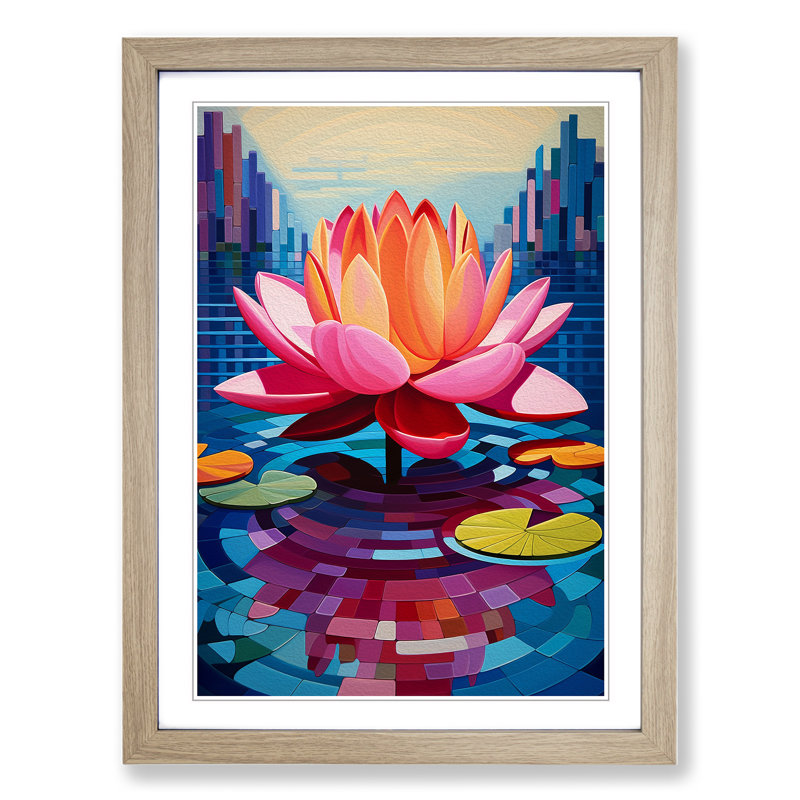 Water Lily Constructivism Art - Framed Print, 46cm H x 34cm W, Oak Framed