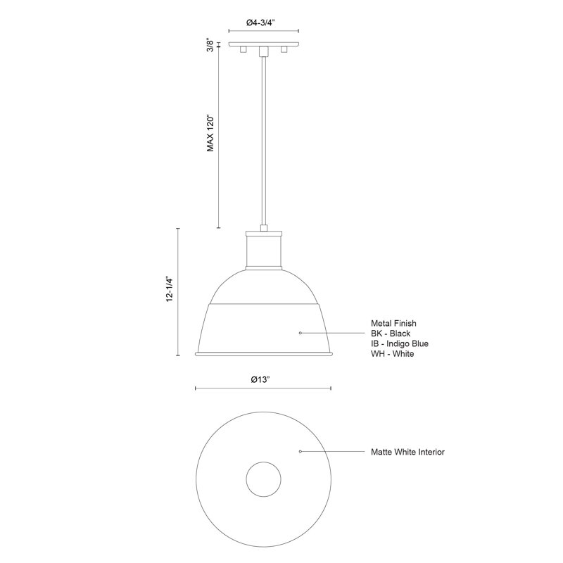Irving 1 - Light Pendant, Black, 12" H x 13" W x 13" D