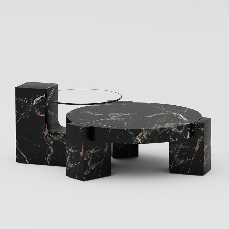 2-Piece Modern Round Nesting Coffee Table Set For Home & Apartment, Black, 29.9" H x 29.9" L x 17.3" W