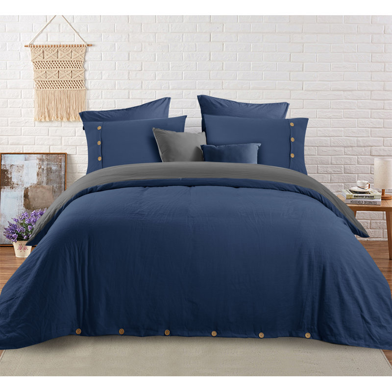 Swift Home Soft Reversible Duvet Cover Set, Button Closure & Interior Ties, All-Season Bedding, Navy