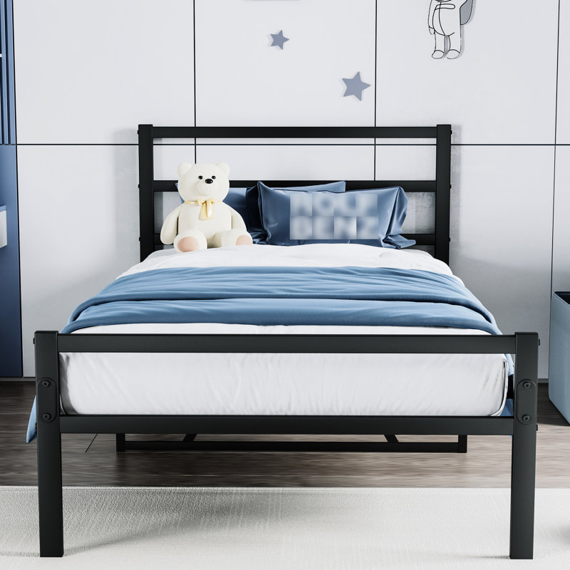 Lit plateforme attaché à la tête de lit (simple) - Robuste, sans sommier, cadre de repos calme avec tête de lit, taille simple, repos silencieux