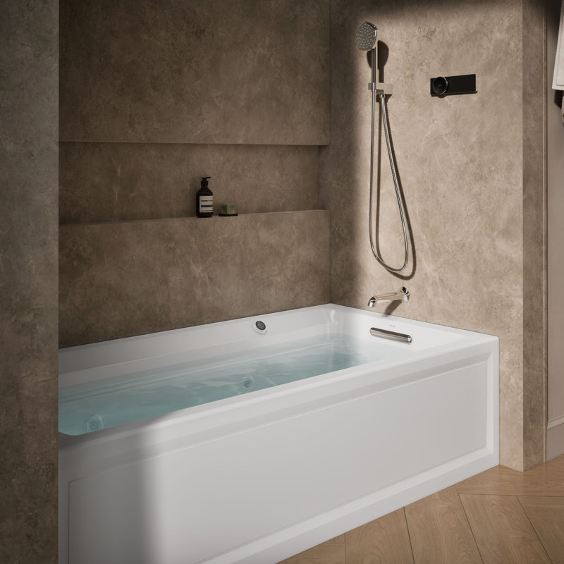 Archer 72" x 36" Alcove Whirlpool Acrylic Bathtub with Heater, White, Right