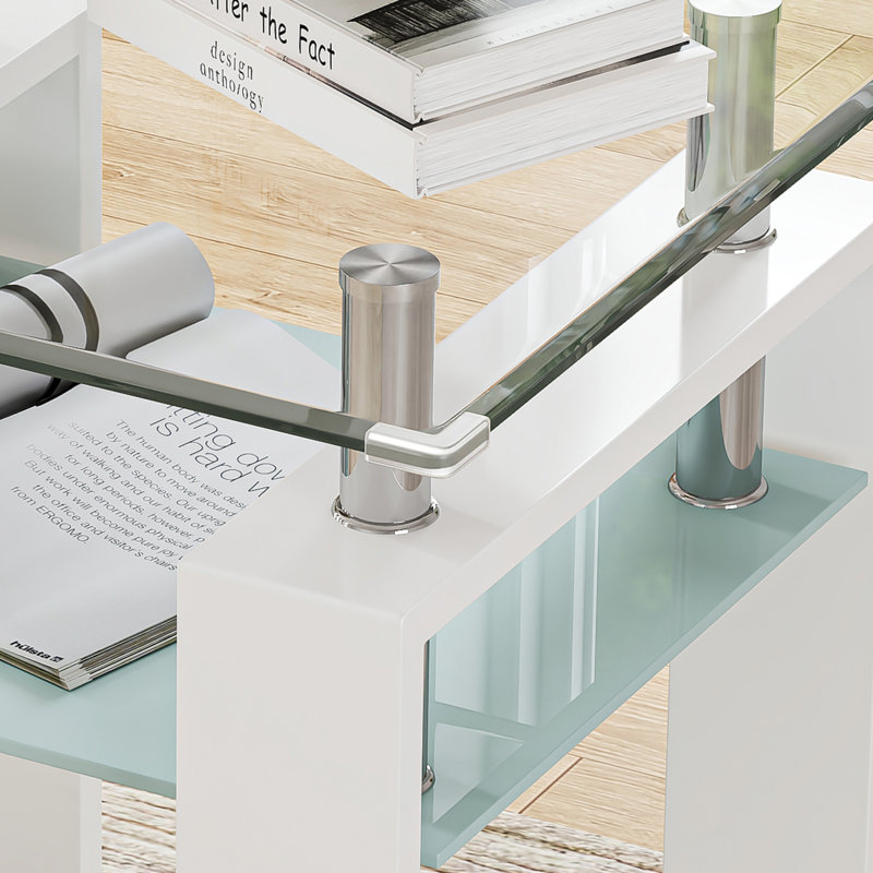 Table de bout carrée en verre trempé de 23,62 po Myrasol, rangement à 2 niveaux et structure en métal, pour le salon, la chambre à coucher