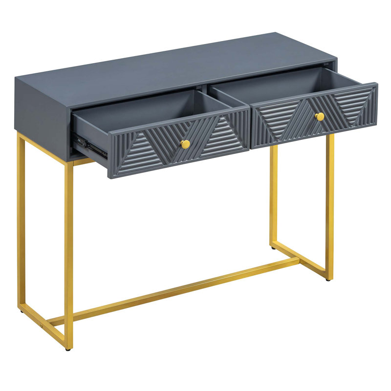 Console moderne à deux tiroirs à rayures modernes pour le salon et le vestibule, Gris