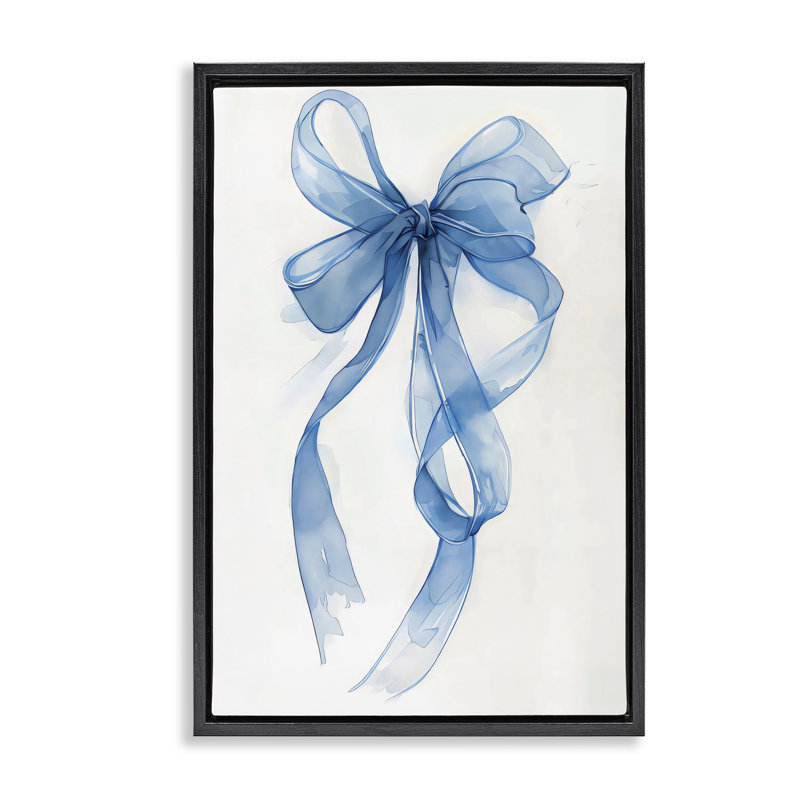Cadre flottant aquarelle Wispy Blue Bow, design par LSR Design Studio, Cadre flottant noir de jais, H 25 po x l 17 po