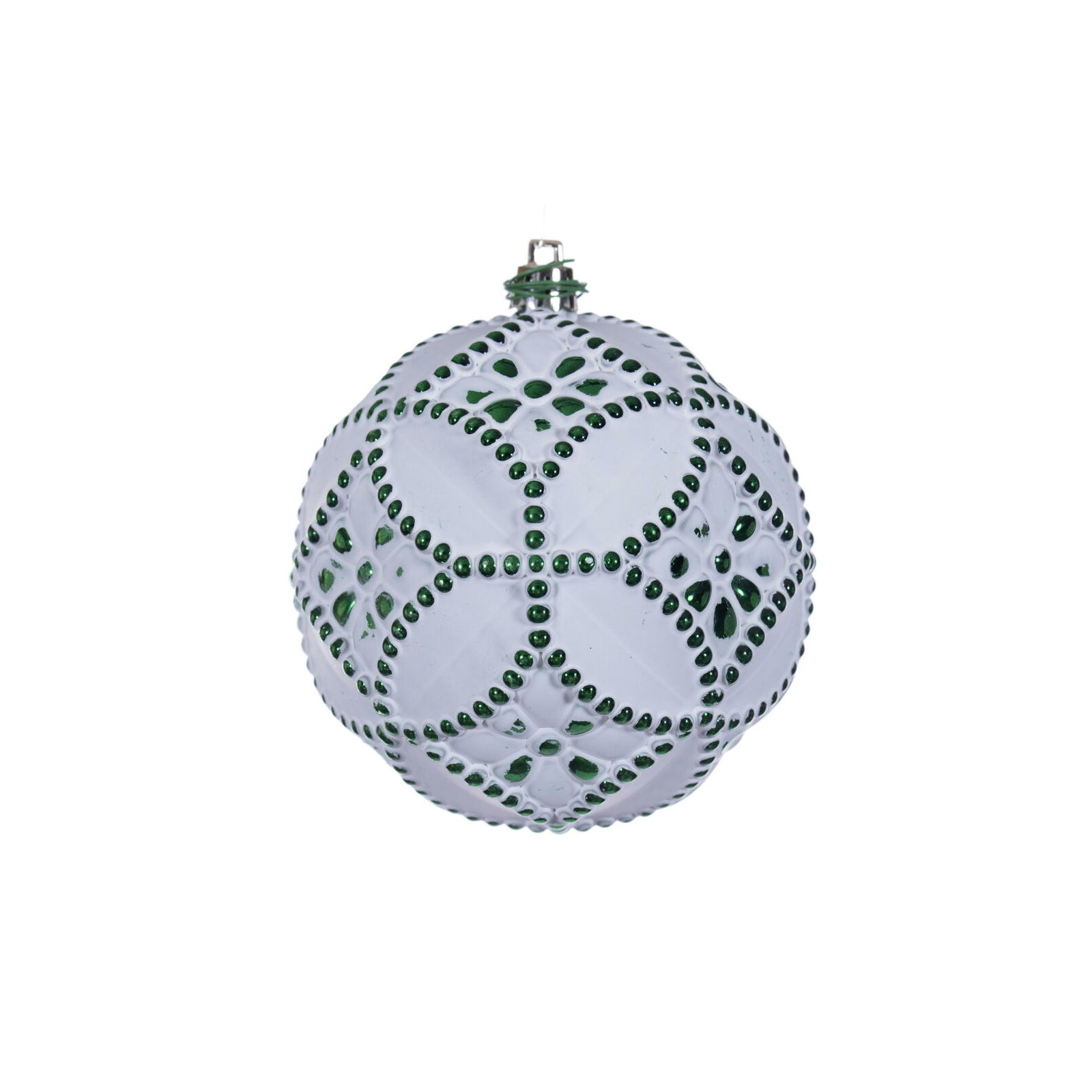 Etch Antique White Brush Ornament Set., Emerald Green, 6" H x 6" W x 6" D