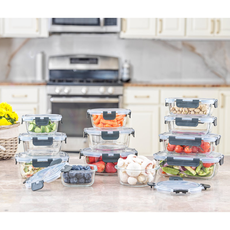JoyFul 24-Piece Clear and Black Glass Meal Prep Containers Set