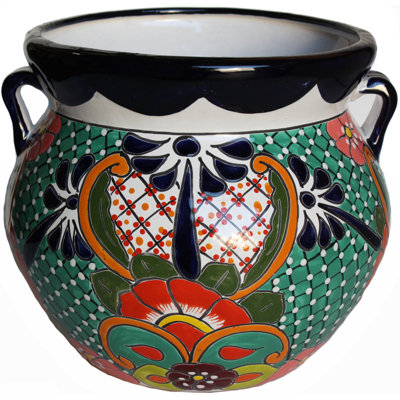 Indoors/Outdoors Handmade Medium-Sized Paracho Mexican Colours Talavera Ceramic Garden Pot