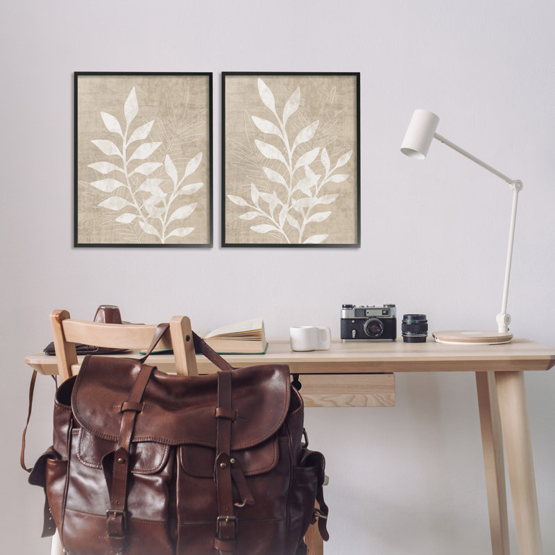 «Boho Botanical Leaf Silhouette», ensemble de 2 giclées encadrées par Natalie Carpentieri, Giclée encadrée noir minuit