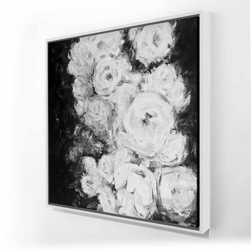 Jardin de roses monochrome | Toile encadrée florale et botanique